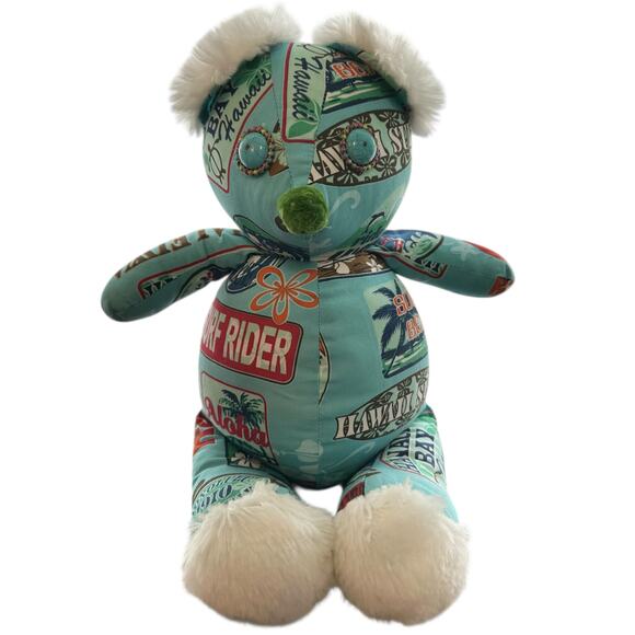 Y2K Vintage 15" Handmade Hawaiian Bear Stuffed Animal Teddy Surf Beaded Passport - Picture 1 of 8